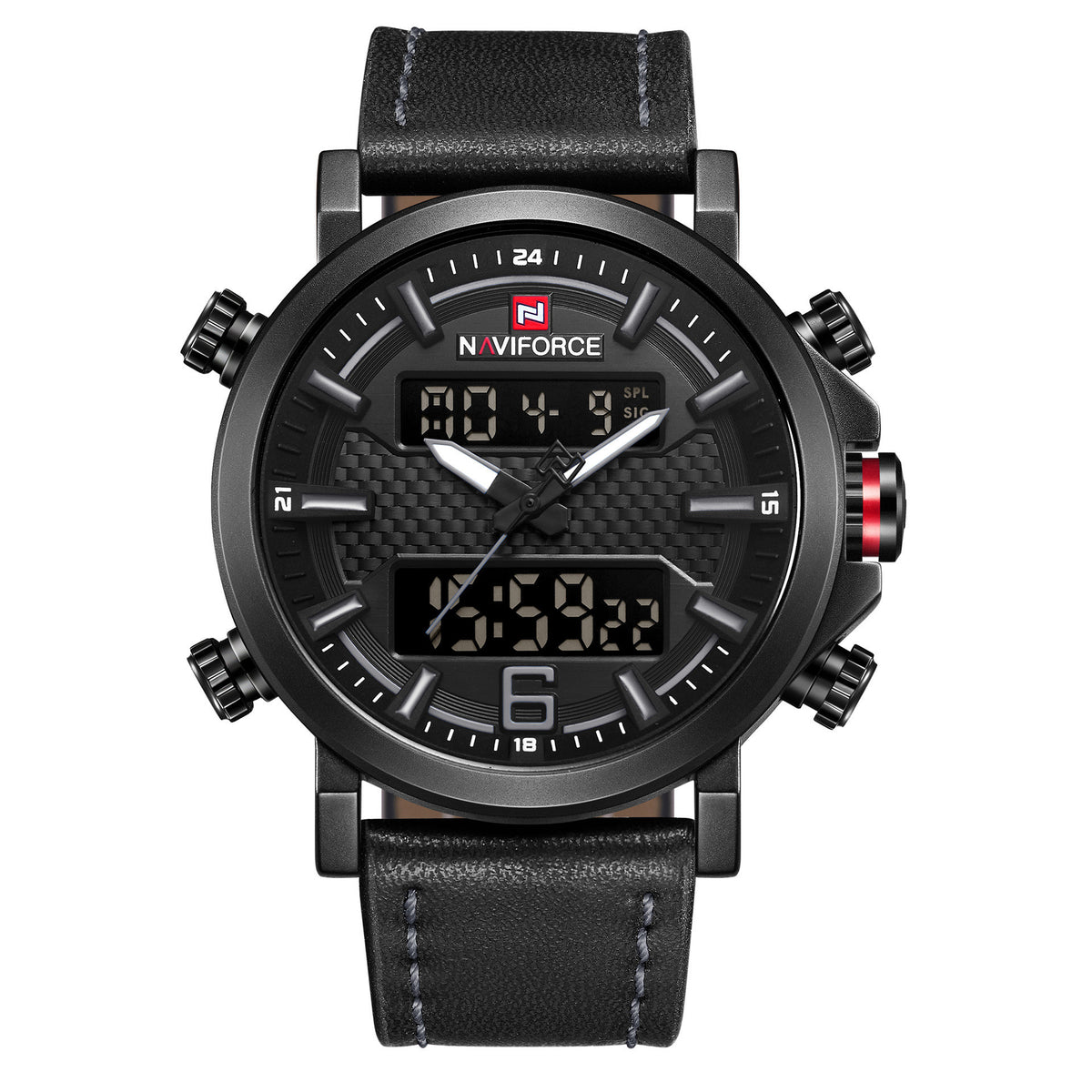 Naviforce Lingxiang 9135 Men'S Watch Quartz Electronic Watch Waterproof Belt Men'S Watch Sports Watch Black shell gray