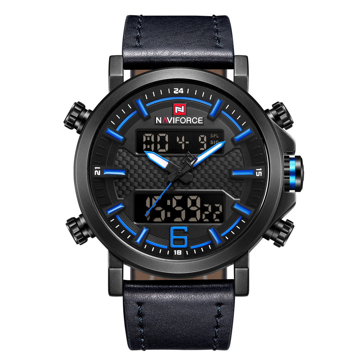 Naviforce Lingxiang 9135 Men'S Watch Quartz Electronic Watch Waterproof Belt Men'S Watch Sports Watch Black shell blue