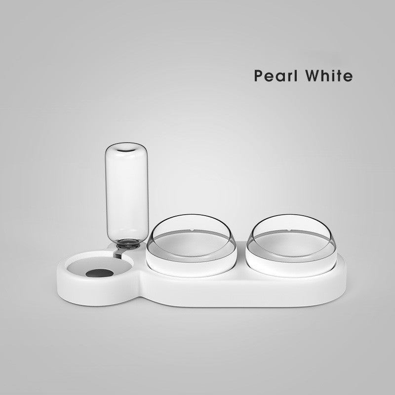 Pet Cat Bowl Automatic Feeder Dog Cat Food Bowl With Water Fountain Double Bowl Drinking Raised Stand White