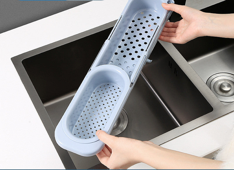 Telescopic Sink Rack Soap Sponge Holder Kitchen Sinks Organizer Adjustable Sinks Drainer Rack Storage Basket Kitchen Accessories Blue grey