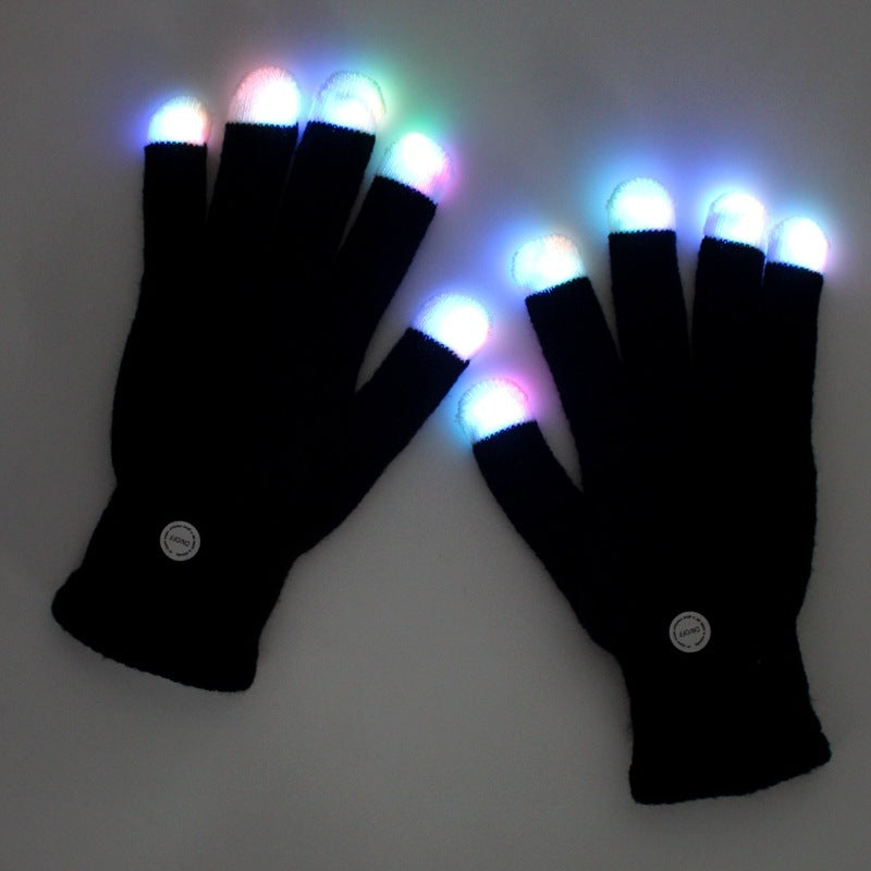 Black Fingertip Colorful Glowing Gloves Black