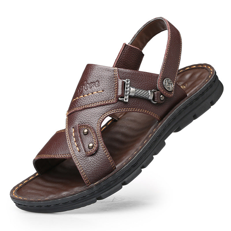 Large Size Sandals Men'S Leather Breathable Soft Leather Soft Sole Thick Bottom 37 Yards 45 Yards 46 Yards 47 Yards Beach Shoes Men Dark brown