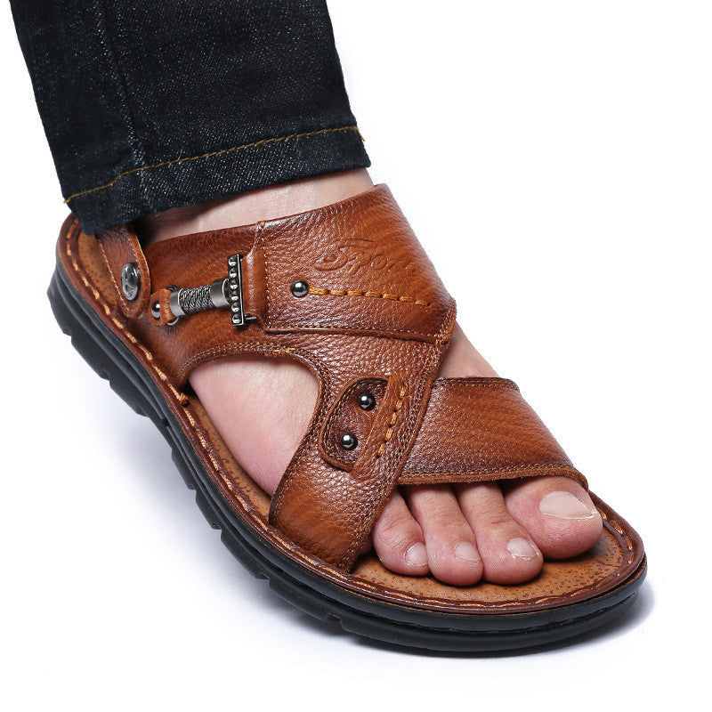 Large Size Sandals Men'S Leather Breathable Soft Leather Soft Sole Thick Bottom 37 Yards 45 Yards 46 Yards 47 Yards Beach Shoes Men Brown