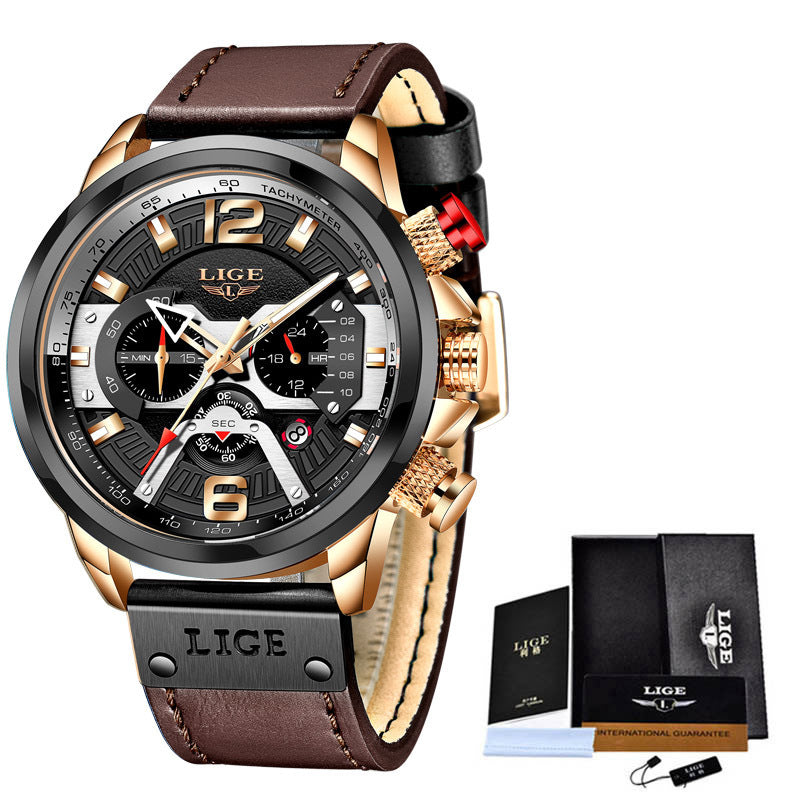 Men's Quartz Watch Multifunction Sports Watch Waterproof Watch Leather belt rose gold black