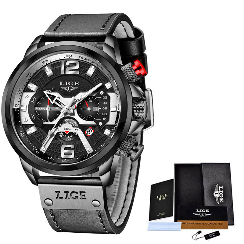 Men's Quartz Watch Multifunction Sports Watch Waterproof Watch The belt is all black