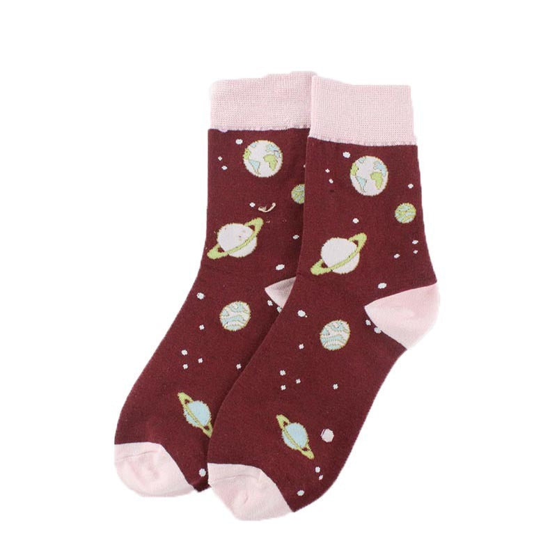 Socks Creative Calceines Mujer Female Kawaii Lovely Cartoon Socks Women Wine Red