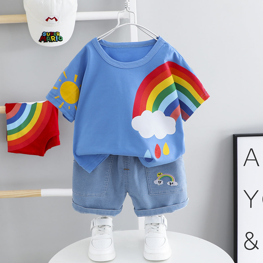Baby Handsome Trendy Little Boy Summer Clothes Light Blue