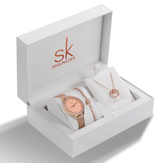 Ladies Set Rhinestone Jewelry Bracelet Necklace Memorial Watch 1 Style