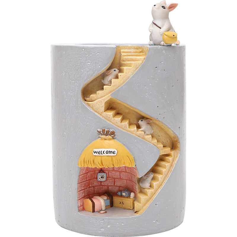 Hedgehog House Resin Succulent Flower Pot Creative Micro Landscape Pot B
