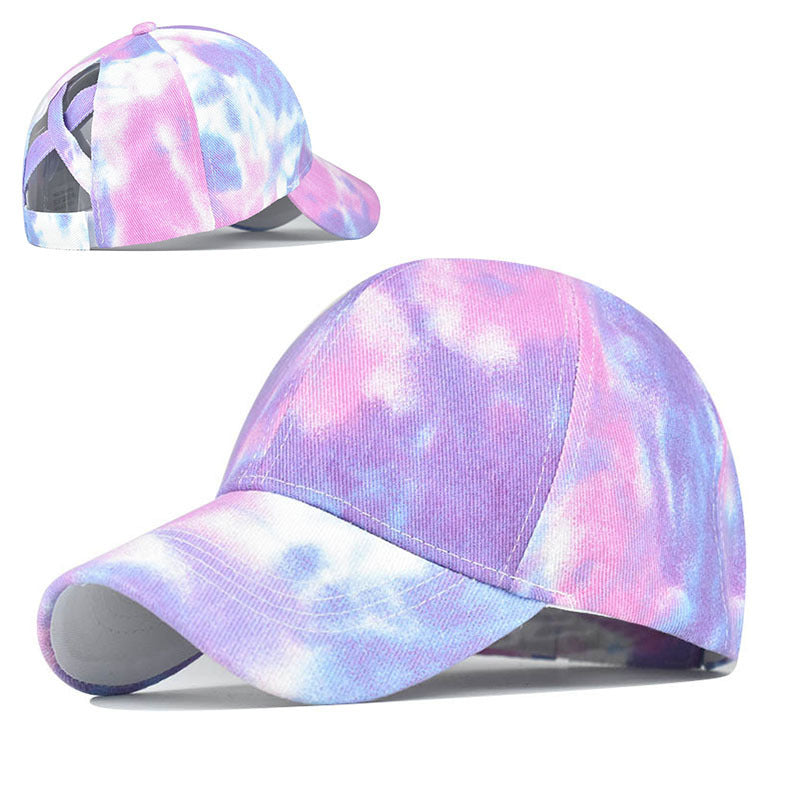 Tie-Dye Hats, Pure Cotton, European And American Women'S Empty Top Hats, Sun Visors, Cotton Ponytail Caps Purple