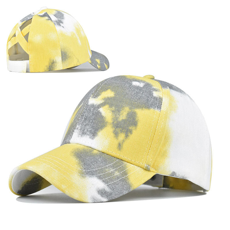 Tie-Dye Hats, Pure Cotton, European And American Women'S Empty Top Hats, Sun Visors, Cotton Ponytail Caps Yellow