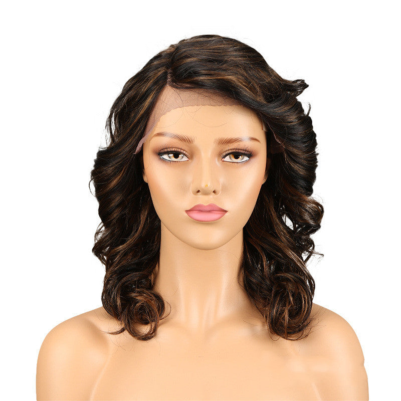 Real Hair Headgear Women Hair Stitch Lace Wig Long Curly Hair D