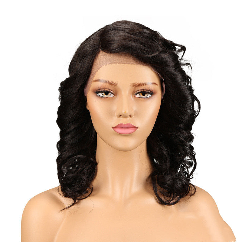 Real Hair Headgear Women Hair Stitch Lace Wig Long Curly Hair E