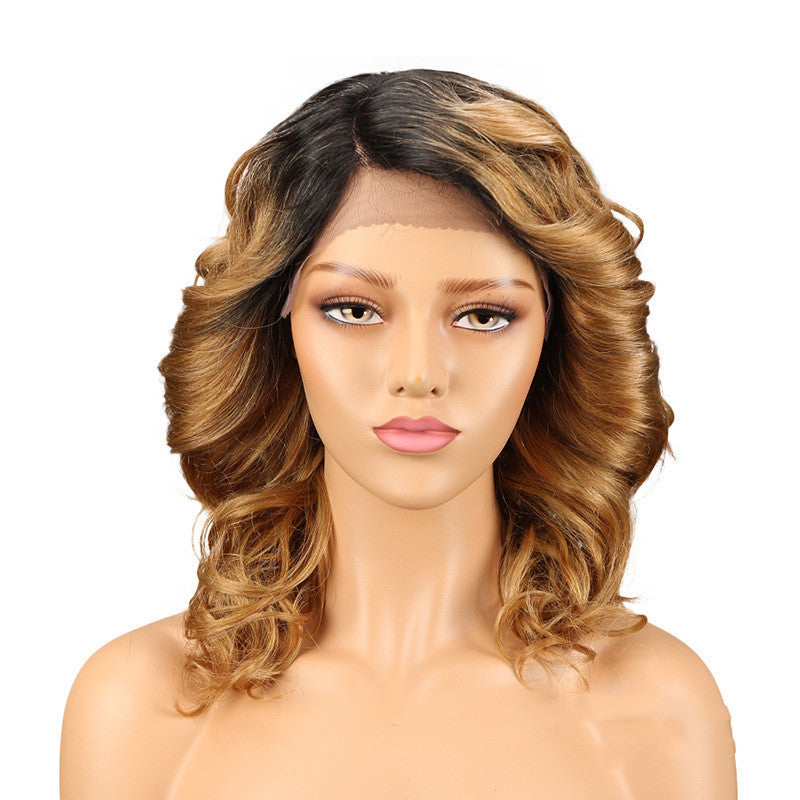 Real Hair Headgear Women Hair Stitch Lace Wig Long Curly Hair H