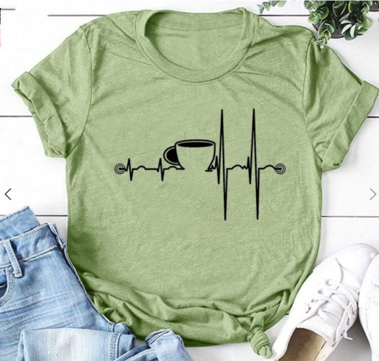 T-Shirt Ladies Cup Print Short Sleeve Green