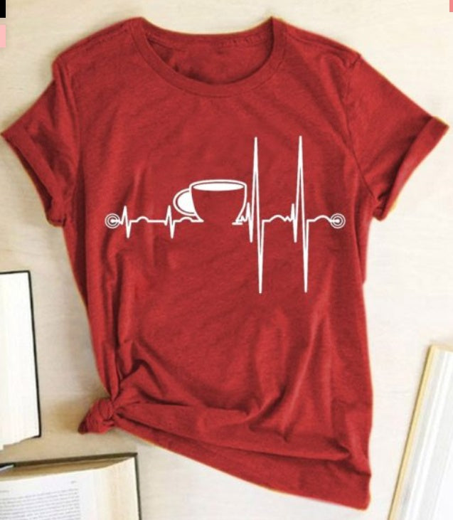 T-Shirt Ladies Cup Print Short Sleeve Red