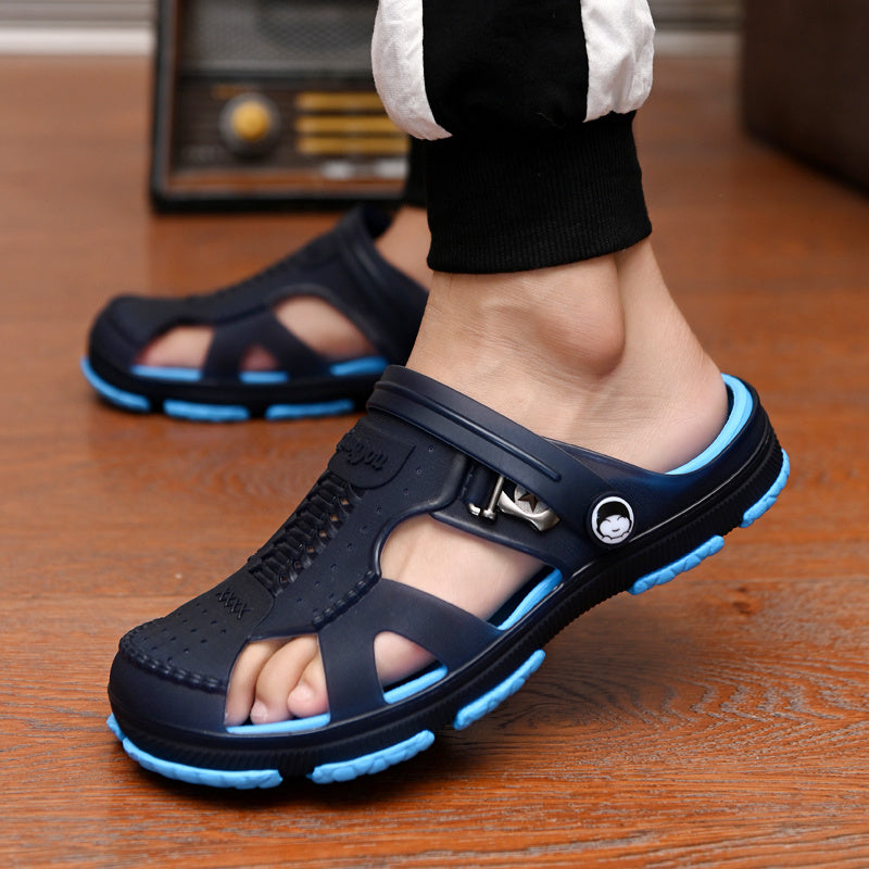 Slippers Men Sandals Flip Flops Men Blue background