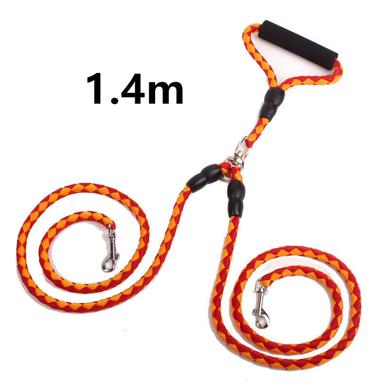 Double-Ended Traction Rope For Walking The Dog Hand-Double-Ended Traction Rope One Plus Two Leash Collar Pet Supplies Dog Collar Orange1.4m