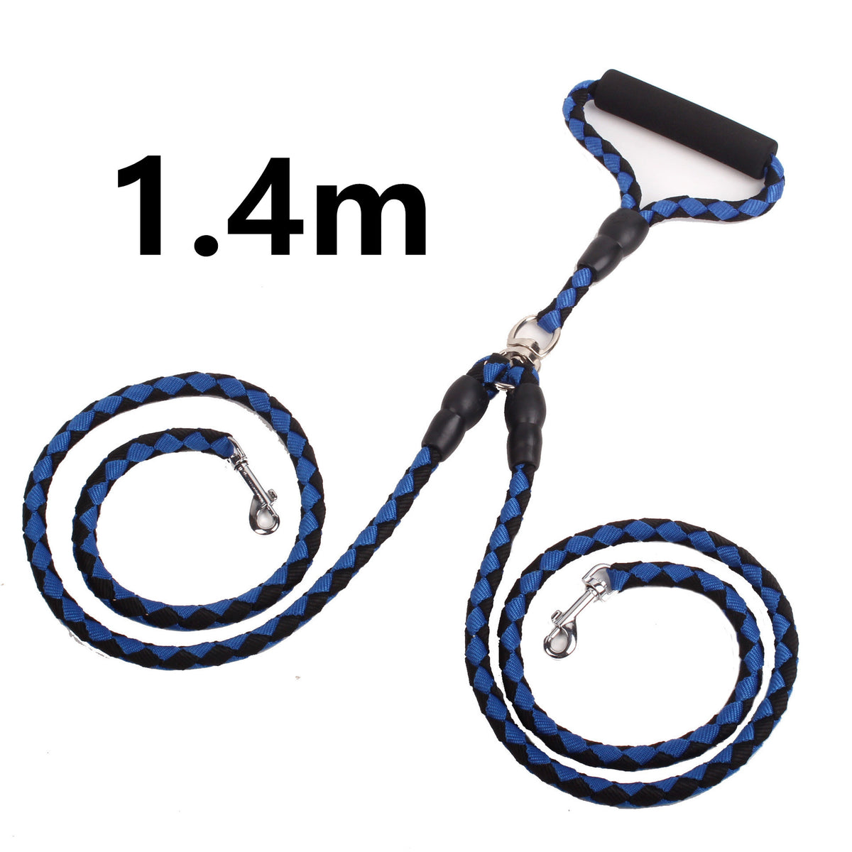 Double-Ended Traction Rope For Walking The Dog Hand-Double-Ended Traction Rope One Plus Two Leash Collar Pet Supplies Dog Collar Blue1.4m