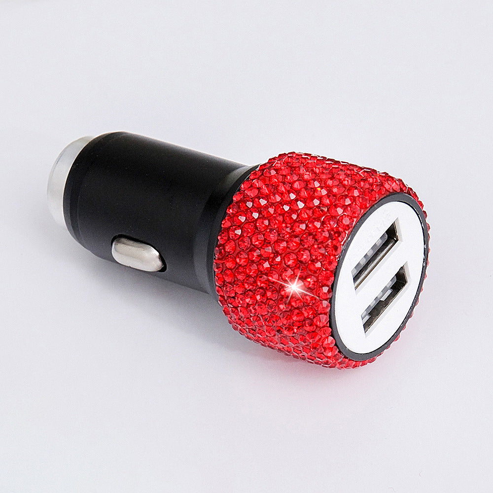 Diamond-Studded Car Mobile Phone Safety Hammer Charger Red