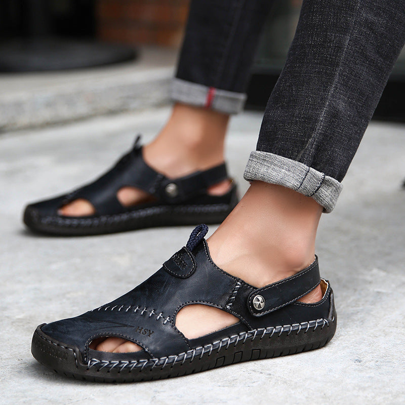 Genuine Leather Roman Summer Sandals For Men Black