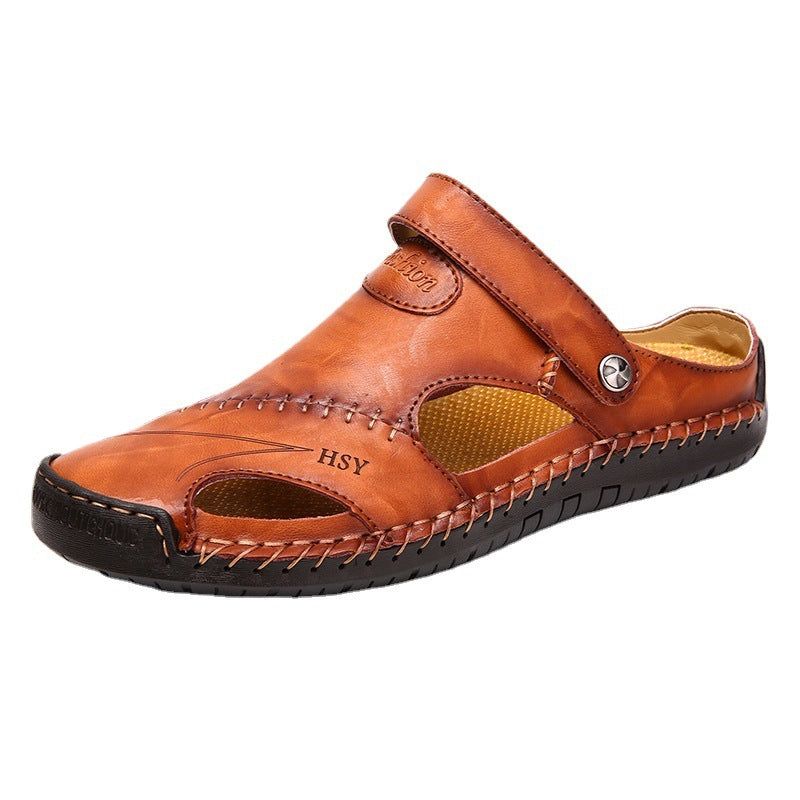 Genuine Leather Roman Summer Sandals For Men Brown
