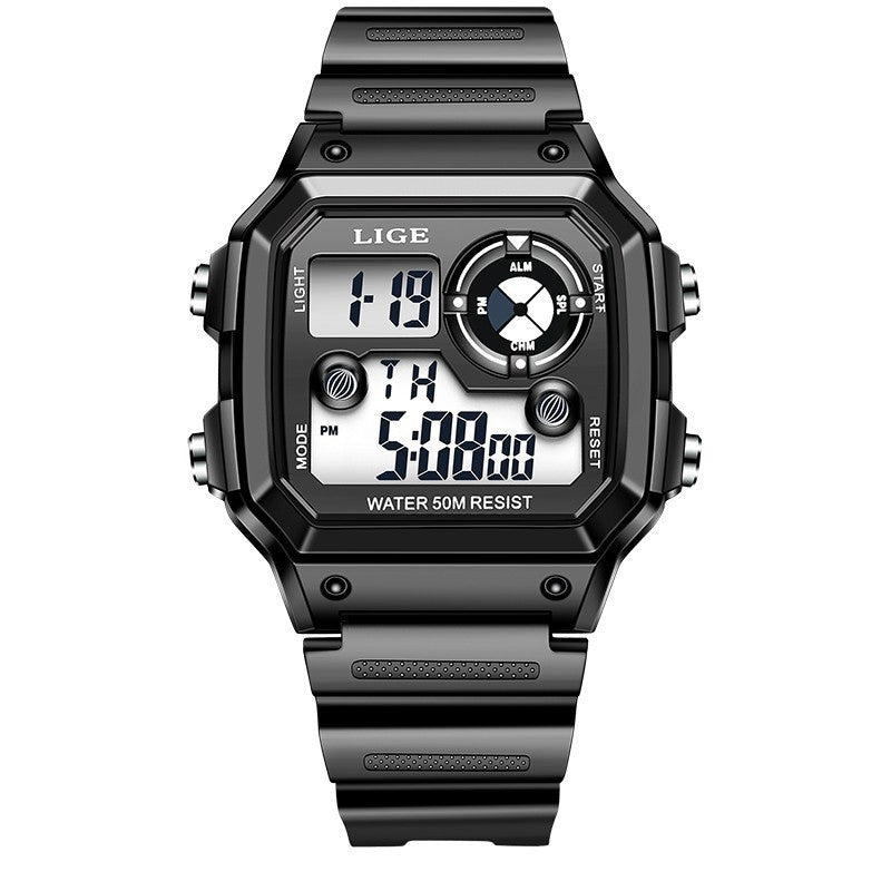 Electronic Watch Unisex Watch Luminous Display Watch Multifunctional Full black