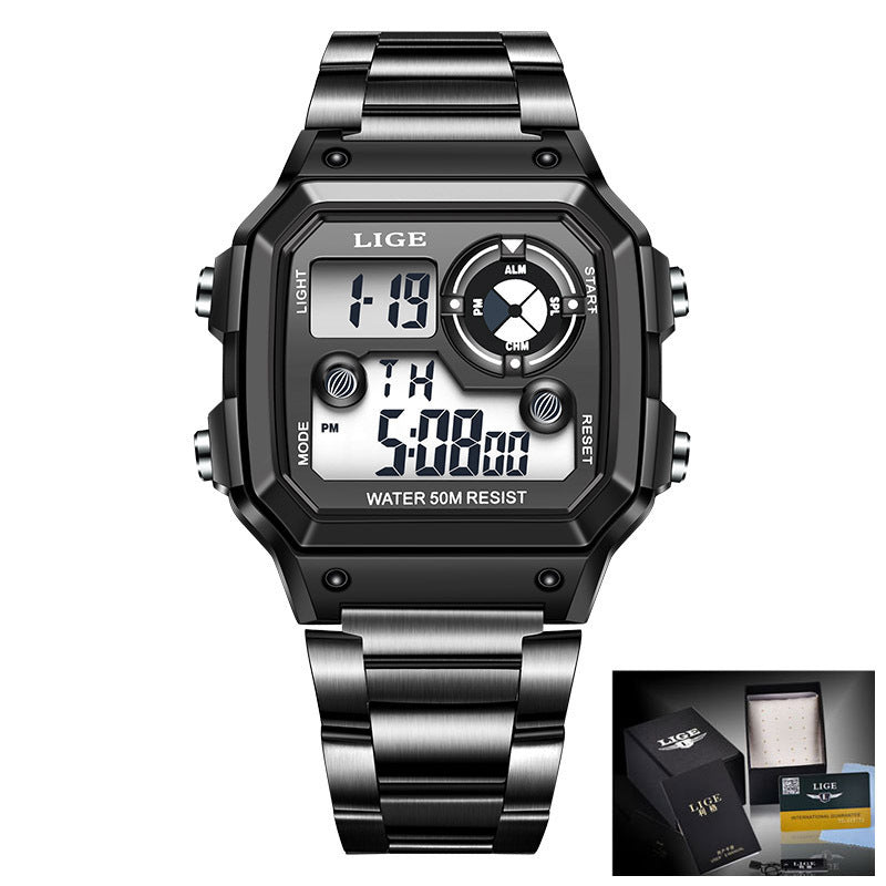 Electronic Watch Unisex Watch Luminous Display Watch Multifunctional Black