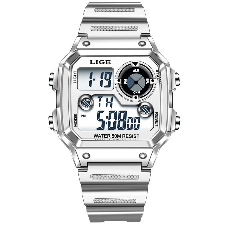 Electronic Watch Unisex Watch Luminous Display Watch Multifunctional All white