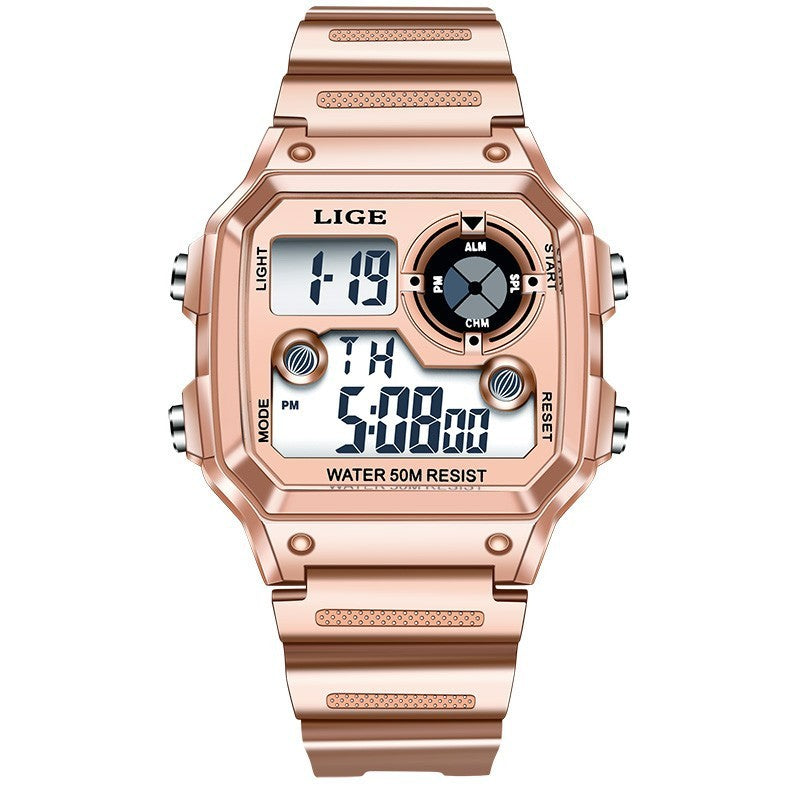 Electronic Watch Unisex Watch Luminous Display Watch Multifunctional Pink