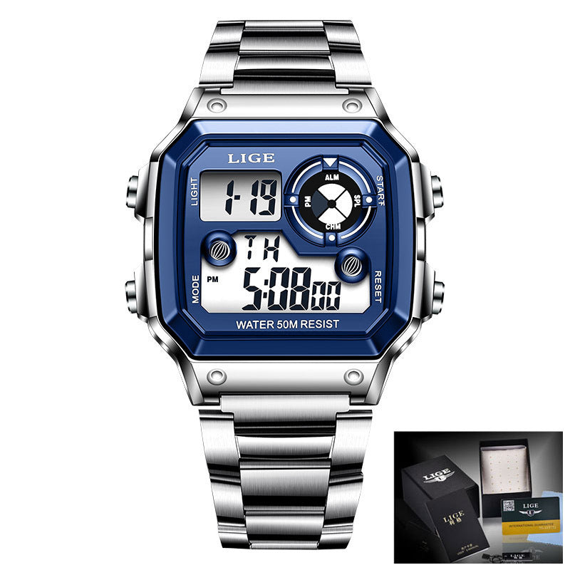 Electronic Watch Unisex Watch Luminous Display Watch Multifunctional Blue