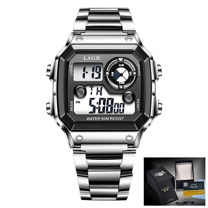 Electronic Watch Unisex Watch Luminous Display Watch Multifunctional Silver