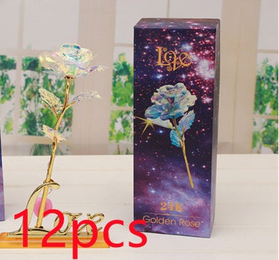 24K Luminous Color Gold Rose Flower Set Base and light 12pcs