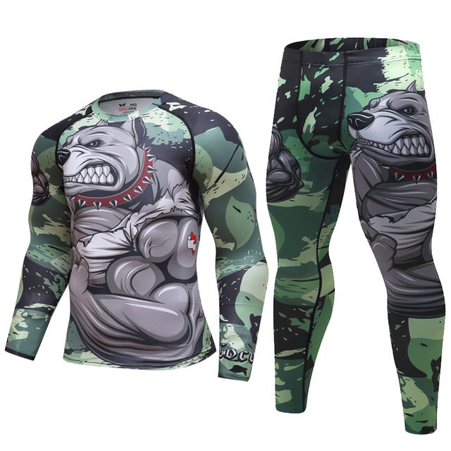 Mens Tracksuit Set D Animal Compression T-Shirt Pants Skin A