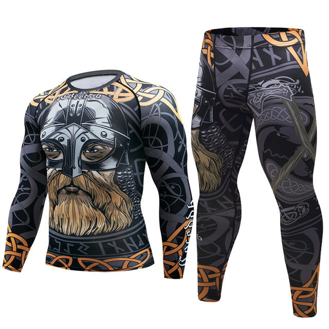 Mens Tracksuit Set D Animal Compression T-Shirt Pants Skin C