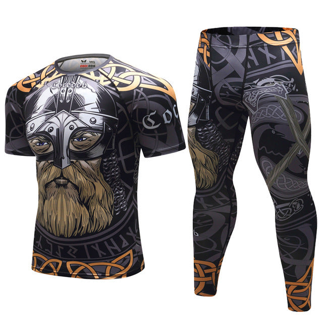 Mens Tracksuit Set D Animal Compression T-Shirt Pants Skin D