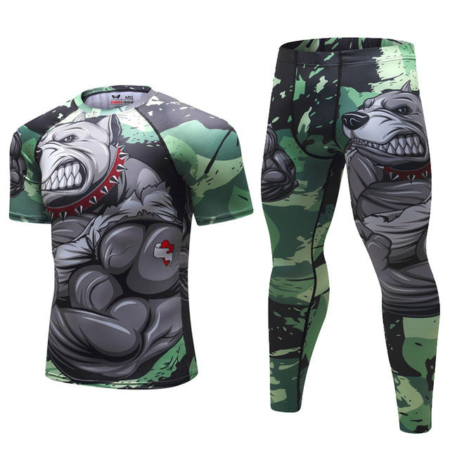 Mens Tracksuit Set D Animal Compression T-Shirt Pants Skin B