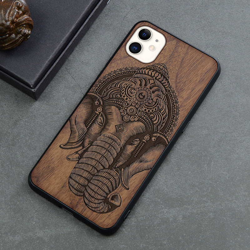 New Product Max Wooden Mobile Phone Case Retro Apple 12mini Anti-fall Protective Cover Creative Application Trunk