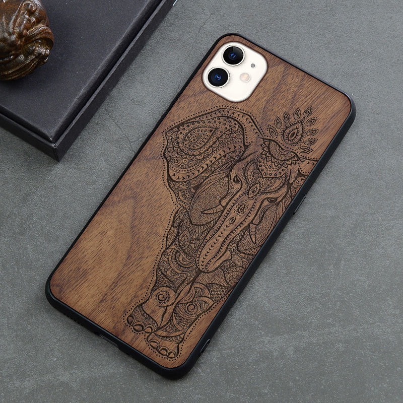 New Product Max Wooden Mobile Phone Case Retro Apple 12mini Anti-fall Protective Cover Creative Application Idol