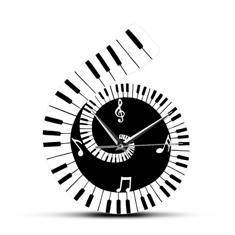 Decoration Wall Clock Treble Clef Piano Keyboard Musical Notes Irregular Decoration Clock Wall Clock Cross-border Black and white