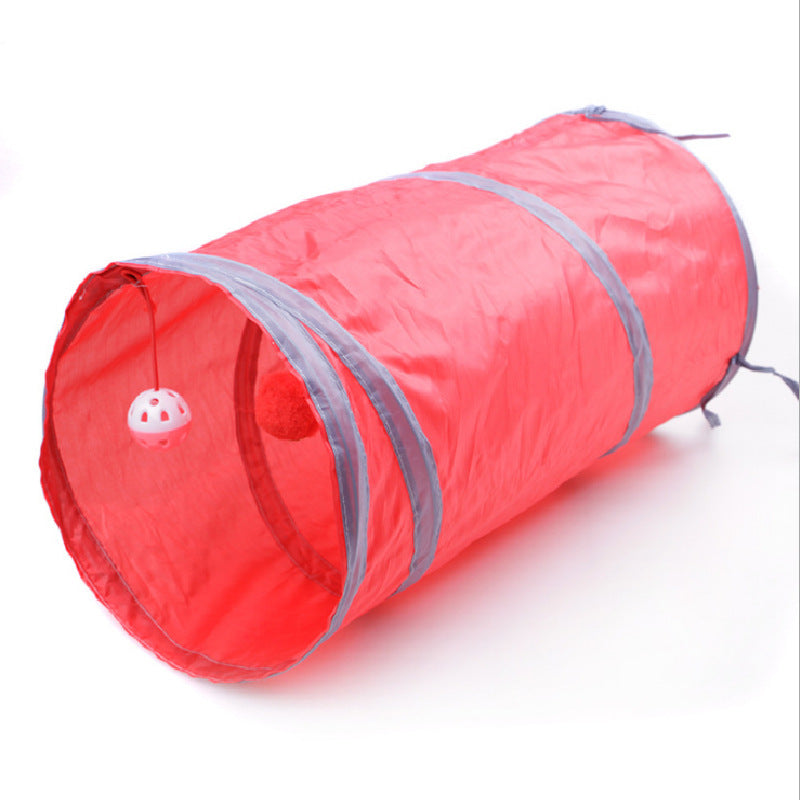 Pet Puzzle Cat Toy Collapsible Cat Tunnel Ringing Paper Cat Passage Red