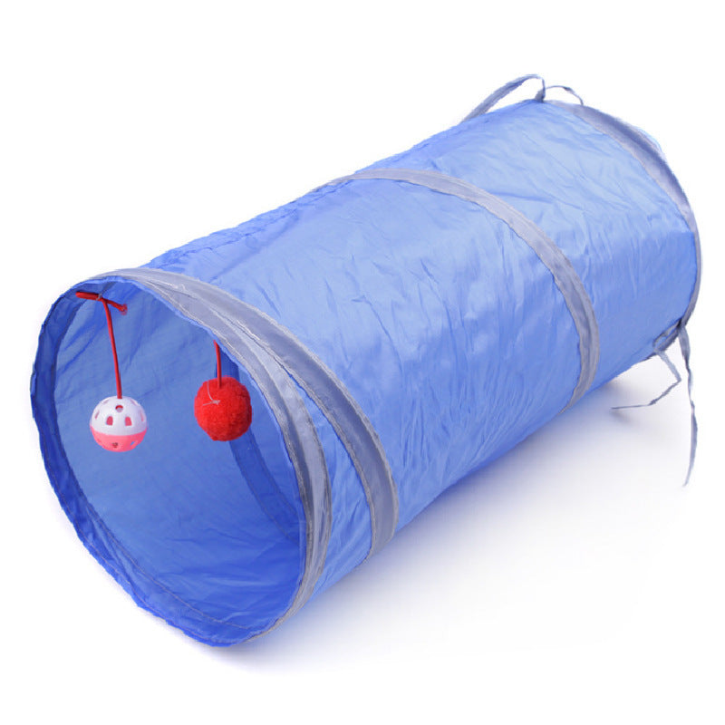 Pet Puzzle Cat Toy Collapsible Cat Tunnel Ringing Paper Cat Passage Blue