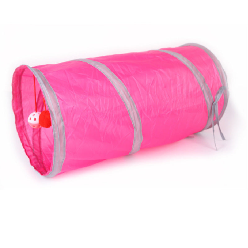 Pet Puzzle Cat Toy Collapsible Cat Tunnel Ringing Paper Cat Passage Rose Red