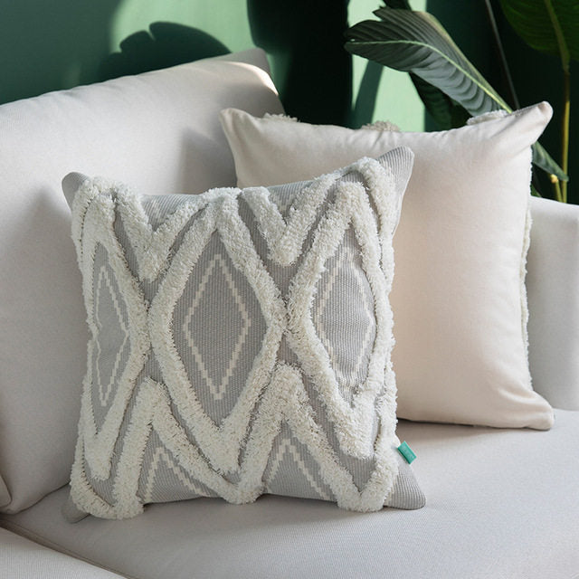 Cotton Woven Cushion Cover Tassel Pillow Case Morocco B 45x45cm