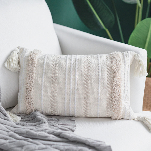 Cotton Woven Cushion Cover Tassel Pillow Case Morocco E 30x50cm