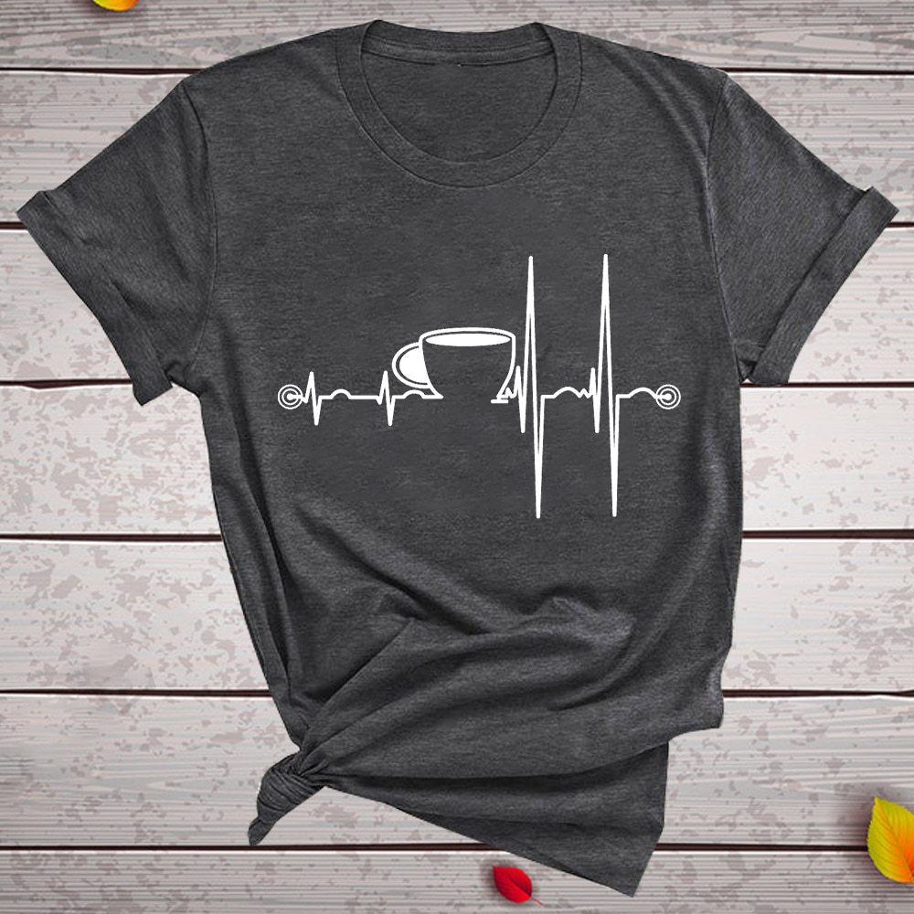 T-Shirt Ladies Cup Print Short Sleeve Dark Grey