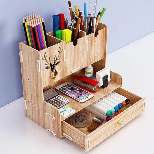 Ayane Creative Pen Pencil Holder Receiving Box Desktop Learning Penholder Office Desk Organizer Storage Rack Supplies Wood
