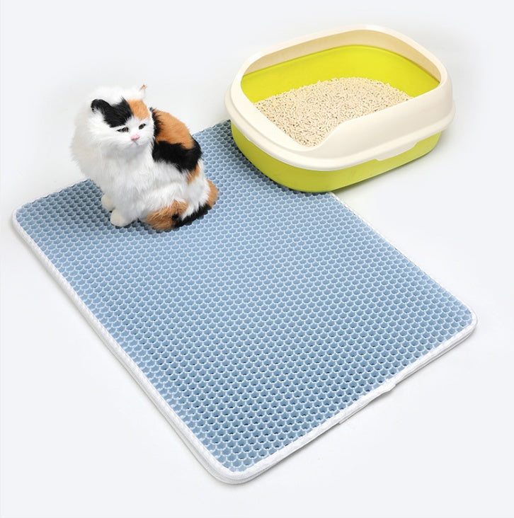 Pet Cat Litter Mat Pet Supplies EVA Double Cat Litter Mat Light blue
