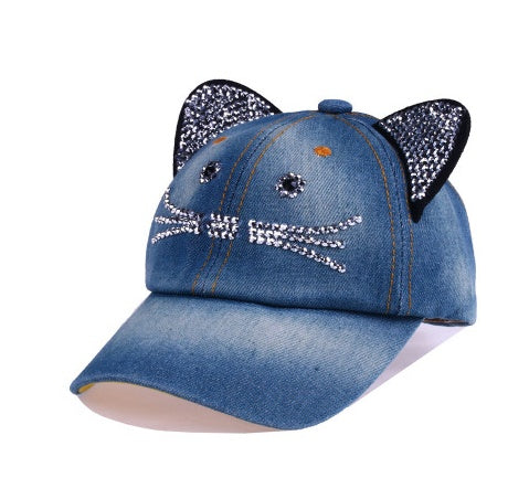 Spring And Summer Denim Baseball Cute Cat Ears Baseball Sunscreen Visor Baby Cat Hat Denim Blue
