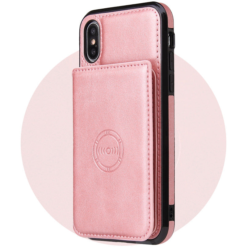 Card wallet leather case phone case Pink